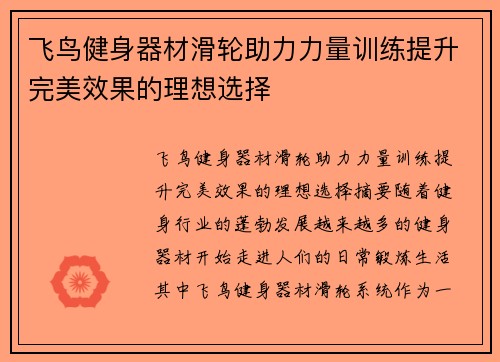 飞鸟健身器材滑轮助力力量训练提升完美效果的理想选择