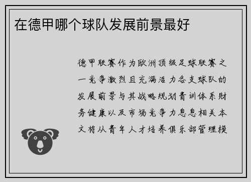 在德甲哪个球队发展前景最好